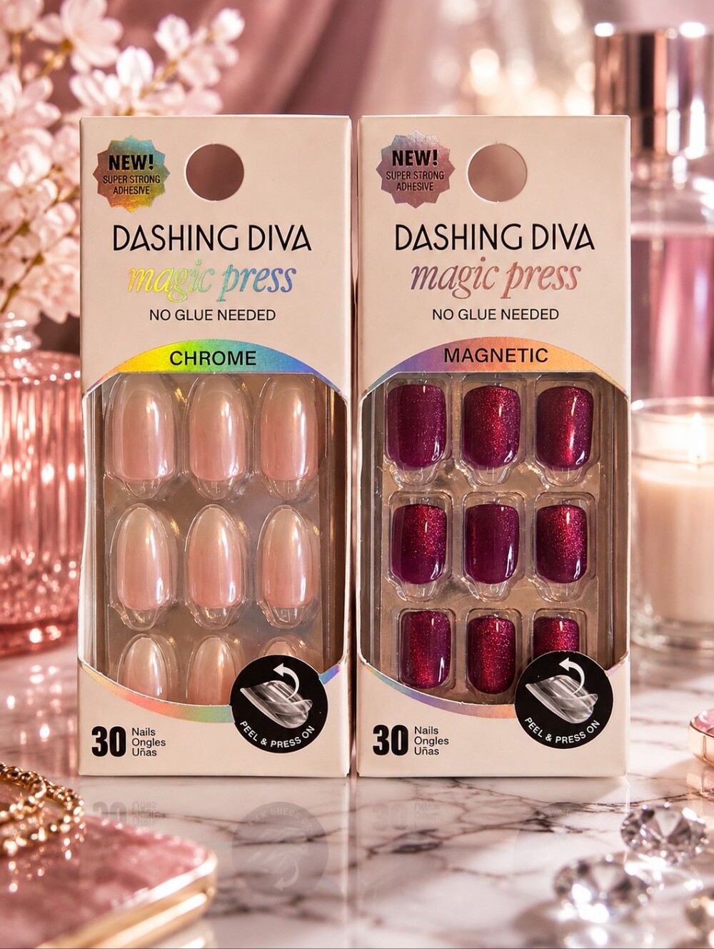 🕯Dashing Diva Magic Press Nails Medium 2 Pack Chrome Magnetic NWT